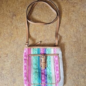 Vintage Fossil Boho Striped Canvas Crossbody